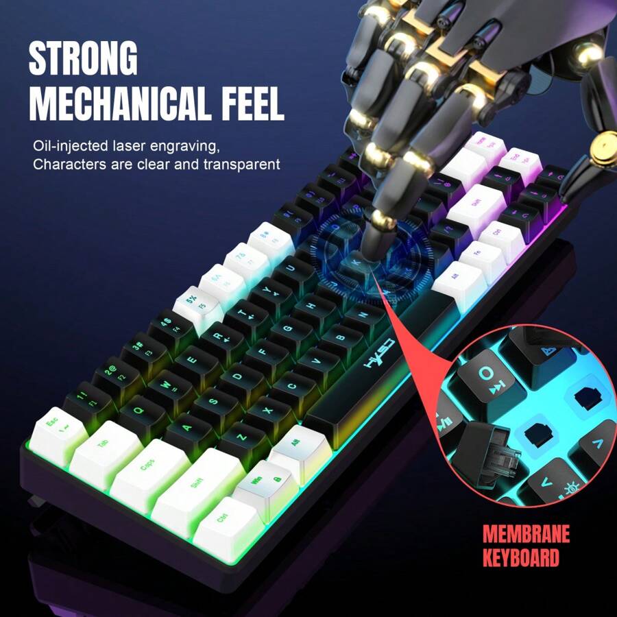HXSJ Keyboard And Mouse Combo, 68-Key RGB Keyboard And 6400 DPI Wired