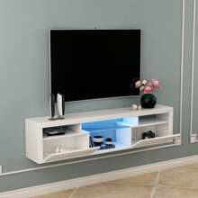 JOYSOURCE LED Floating TV Stand High Glossy For 55 Inch TV Modern Wood Entertainment Center Wall Mounted TV Stand Floating TV Shelf Media TV Console For Living Room Bedroom, Two Way To Use