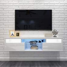 JOYSOURCE LED Floating TV Stand High Glossy For 55 Inch TV Modern Wood Entertainment Center Wall Mounted TV Stand Floating TV Shelf Media TV Console For Living Room Bedroom, Two Way To Use