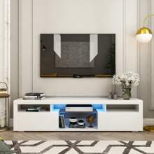 JOYSOURCE LED Floating TV Stand High Glossy For 55 Inch TV Modern Wood Entertainment Center Wall Mounted TV Stand Floating TV Shelf Media TV Console For Living Room Bedroom, Two Way To Use
