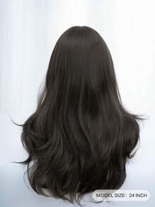 Pelucas realistas, sintéticas, resistentes al calor, rizadas, cortas, de una sola pieza, con separación en el medio, de color marrón oscuro, de 24 pulgadas y teji da a máquina completa, para uso diario. - Marrón oscuro - Ver 7