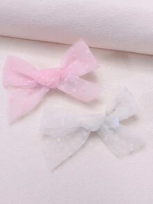 4入組網紗蝴蝶結髮夾，甜美粉色蝴蝶結髮飾，婚禮派對髮夾頭飾，兒童髮飾 - 彩色 - 查看 4