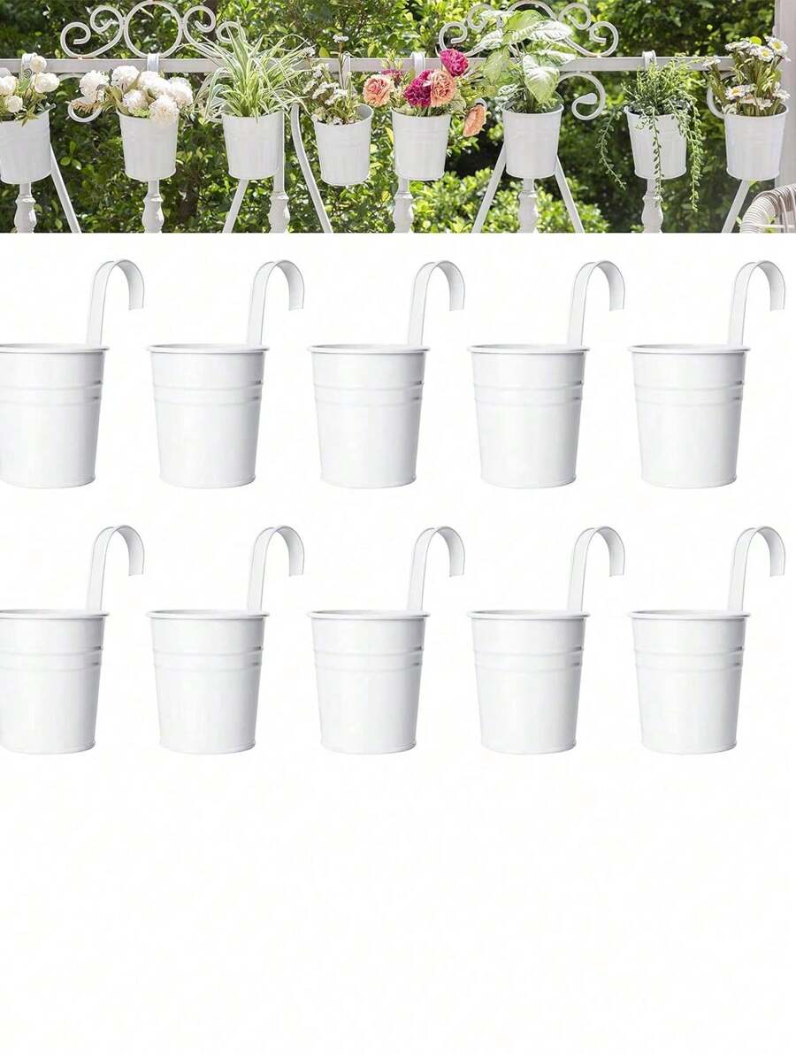 室內植物盆栽,掛花盆金屬,鐵製水桶花盆適用於欄杆、圍欄、陽台花園家居裝飾,可拆卸掛鉤,黑色