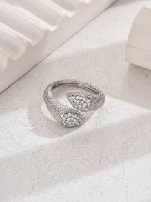 1 pieza Anillo abierto lujoso y elegante con forma de serpiente, con circonita cúbica y cadena de cuentas, adecuado para fiestas, vacaciones, días festivos, festivales y como regalo