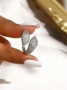 1 pieza Anillo abierto lujoso y elegante con forma de serpiente, con circonita cúbica y cadena de cuentas, adecuado para fiestas, vacaciones, días festivos, festivales y como regalo