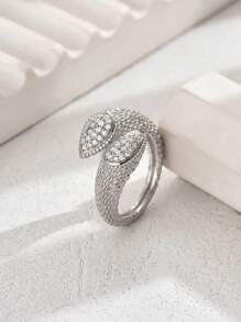 1 pieza Anillo abierto lujoso y elegante con forma de serpiente, con circonita cúbica y cadena de cuentas, adecuado para fiestas, vacaciones, días festivos, festivales y como regalo