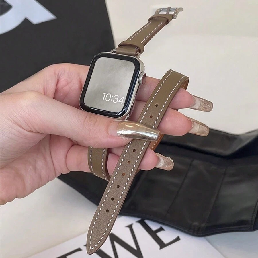 Huastonband 女款相容錶帶 40mm 41mm 42mm 44mm 45mm 49mm 38mm 時尚品牌灰色腕帶 雙圈環繞手腕 舒適柔軟優雅 女士紳士替換款 S11 S10 SE S9 8 7 6 5 4 3 2 1 Ultra 2 1 系列智慧手錶配件腕帶,夏季女款配件 海灘派對活動舞會假期禮物 畢業季返校季 - 褐色 - 查看 1