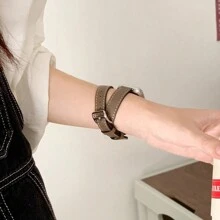 Huastonband 女款相容錶帶 40mm 41mm 42mm 44mm 45mm 49mm 38mm 時尚品牌灰色腕帶 雙圈環繞手腕 舒適柔軟優雅 女士紳士替換款 S11 S10 SE S9 8 7 6 5 4 3 2 1 Ultra 2 1 系列智慧手錶配件腕帶，夏季女款配件 海灘派對活動舞會假期禮物 畢業季返校季 - 褐色 - 查看 5