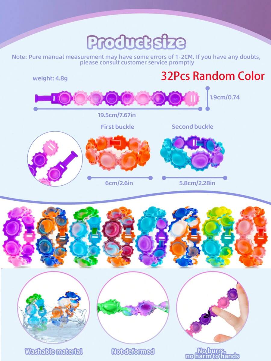 Pop Fidget Toys Bulk Its Party Favors 32 PCS Pop Fidget Bracelets It