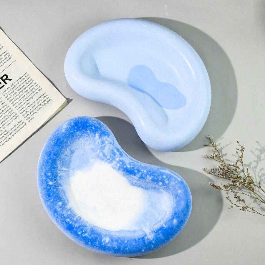 豌豆月光石珠宝收纳托盘不对称形杯垫硅胶模具，可爱动物食品托盘或宠物碗拍摄道具硅胶模具 - 白色 - 查看 1
