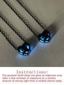 ATLVXJL Set de 2 piezas de joyería a juego con collar de cadena de acero inoxidable con corazón hueco que brilla en la oscuridad y cuentas de proyección, para parejas, regalo del Día de San Valentín - Negro - Ver 10