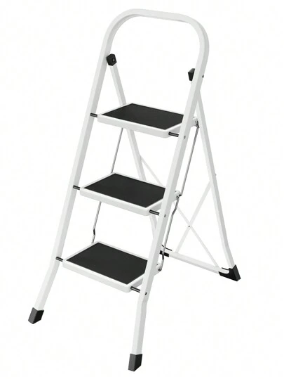 SONGMICS Trittleiter, Leiter mit 3 Stufen, Klapptritt, Klappsicherung, einfach zu verstauen, bis 150 kg belastbar