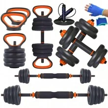 AMIARYA Juego de Mancuernas y Pesas 7 en 1 Multiusos para Ejercicios en casa Juego de Mancuernas de 10 kg de Peso Ajustable con Platos de Pesas para Ejercicios, Pesas Rusas Para Gimnasio en Casa Oficina - Naranja - Ver 1