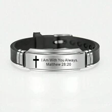 suteyi Cross Jesus Scripture Quote Bracelet Christian Bible Verse Stainless Steel Bracelets Silicone Wristband - Black and White - View 16