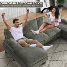 Furmax Modern U-Shape Sectional Sofa, Corduroy Modular Couch, Oversized Sofa With Chaise For Living Room - Green - View 3