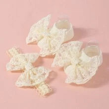 Băng đô nơ trơn màu cho bé 1 chiếc + Tất chống trượt cho trẻ sơ sinh Tất đi thuyền tập đi 1 đôi Tình yêu Valentine - Màu be - Xem 2
