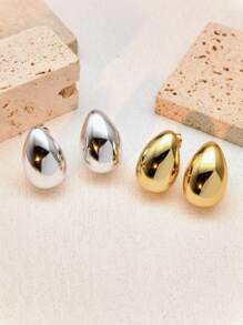 2pairs New Design Tear Drop Shaped Small Size Gold & Silver Color Earrings Set For Women, Suitable For Party, Gift