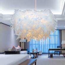 1pc Feather Pendant Lamp Princess Style Bedroom Lampshade Nordic Style - White - View 3
