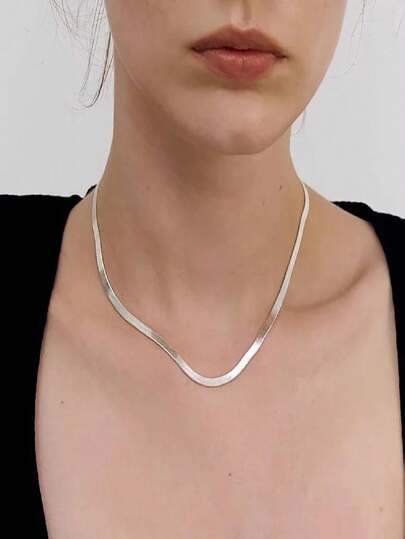 Fashion Flat Snake Chain Clavle Chain/ Simples Silver Herringbone Choker/ Unissex Colar Jóias