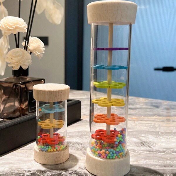 Instrumento tubo de sonido de lluvia de madera, simulador de sonido de lluvia altavoz para bebés de 6 a 12 meses, sonajero de bebé sacudidor juguete sensorial y de desarrollo, instrumento musical de gotas de lluvia juguetes musicales para bebé de 1 año