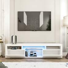 JOYSOURCE LED Floating TV Stand High Glossy For 55 Inch TV Modern Wood Entertainment Center Wall Mounted TV Stand Floating TV Shelf Media TV Console For Living Room Bedroom, Two Way To Use