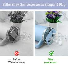 13 Phụ kiện nắp đậy ống hút chống tràn cho cốc 40 Oz 30 Oz, Phụ kiện cốc gồm 6 ống hút thay thế kèm cọ vệ sinh, 4 nút chống rò rỉ, 2 nắp đậy bằng silicon cho - Rơm trong*6 + Nắp*2 + Phích cắm*4+Bàn chải*1 - Xem 3