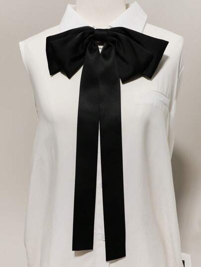 1pc Casual Fashion Solid Color Black/ Apricot/ White Bow Tie With Long Ribbon, Suitable For Date, Party, Shirt, School Outfit