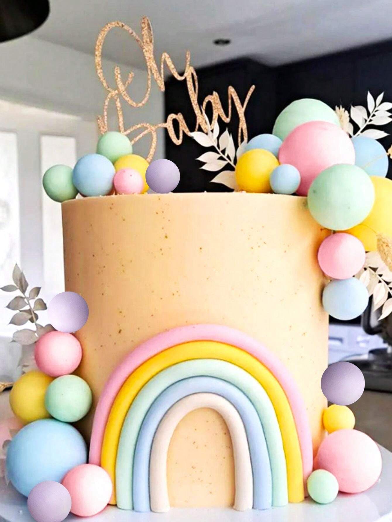 LaVenty LaVenty 50 PCs Macaroon Rainbow Ball Cake Toppers Colorful