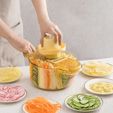 沙拉磨，廚房用6合1磨切機，蔬菜切片機多刀片薯片，蔬菜切片機，切菜機，絲切削和削皮機，適用於小型廚房工作黃色 - 黃色 - 查看 2