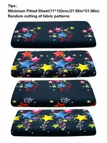 1pc Colorful Star Print Brushed Fitted Sheet, Bedroom Printed Bed Cover, Bedding