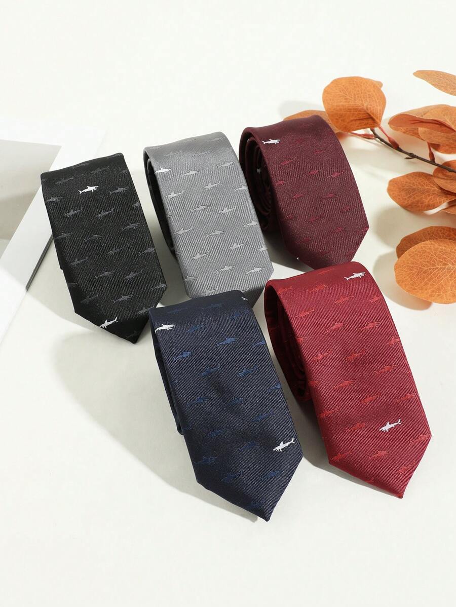 1pc Men Fashionable All-Match Personalized Shark Pattern Handmade Necktie Suitable For Daily Wear, Parties And Dates With Shirts And Suits - A - View 1