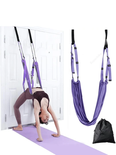 Dây tập yoga 1 chiếc, dây hỗ trợ tập lưng, eo và chân, dụng cụ hỗ trợ uốn cong lưng, có neo cửa, chiều cao điều chỉnh được, thích hợp cho yoga trên không, dây giãn cơ chân, dây tập luyện tư thế đảo ngược chống trọng lực, chất liệu polyester bản rộng độ bền cao, dụng cụ giãn cơ yoga, dây giãn cơ chân và lưng, thích hợp cho khiêu vũ, ba lê, thể dục dụng cụ, pilates, các bài tập giãn cơ tăng cường độ dẻo dai.