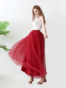 1 váy tutu dài maxi cạp cao cho nữ, màu trơn: Xanh nước biển, hồng, xanh ô liu, xanh xám, đen, trắng, đỏ, đỏ tươi, xanh hoàng gia, vàng, váy lót lưới nhiều lớp bồng bềnh, váy công chúa, váy dạ hội, váy biểu diễn sân khấu, váy lưới mùa hè, váy cosplay - nhiều màu - Xem 16