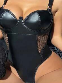 Body Lencería Vinipiel Brillante Tipo Piel Daily - Negro - Ver 3