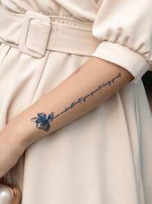 CAT QUEEN ART Blue Flower And Word Tattoo Pattern - Semi Permanent Tattoo Sticker For Arms, Wrists, Chest, Abdomen, Back And Other Body Parts, Lasts For 14 Days Without Fading Or Reflecting, 1 Sheet