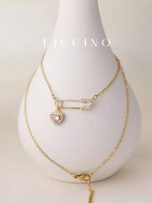 FICCINO Broche en forme de cœur plaquée or avec pendentif en détail de cubic zirconia cubique rose de FICCINO, collier chaîne clavicule quotidien pour femme, cadeau d'anniversaire pour couples et amis, fête des mères (livré avec boîte cadeau) Saint-Valentin, maman, mère, fête des mères