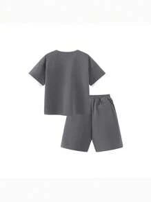 mini bala Bộ đồ thể thao Quần short ngắn tay rộng thoáng khí cho bé trai - Xám - Xem 5