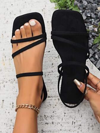 Fashionable & Versatile French Breeze Sandals, Korean Style Delicate Straps Fairy Soft Flat Slippers, Suitable For Summer Wear