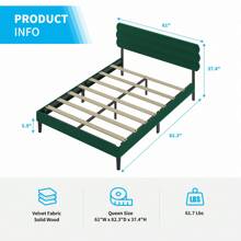 Mjkone King/Queen/Full Size Bed Frame| Fabric Padded Bedroom Furniture| Upholstered Bed Frame With Velvet Tufted Headboard Green/Dark Grey/Light Grey