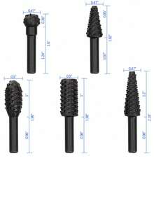 5Pcs Drill Bits Set Wood Carving File Rasp Drill Bit Of 5Pcs, 1/4" 6mm Shank Tool Power Tools Woodworking Chisel Shaped Rotating Embossed Grinding Head - Black - View 2