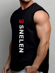 Estilo namorado masculino verão treino solto ajuste barra transversal impresso esportes regata com letras