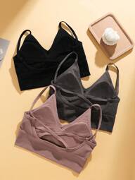 Ioga 3pcs respirável sem fio sem fio livre esportivo casual feminino sutiã, lingerie