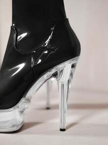 Where’s That From Alisa Platform Over The Knee Stiletto High Heels In Patent Faux Leather - Black Patent - View 2