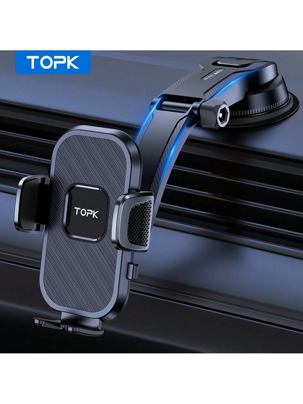 TOPK حامل هاتف السيارة TOPK D38-C، حامل هاتف محمول متطور قابل للتعديل أفقيًا ورأسيًا للوحة قيادة السيارة متوافق مع جميع الهواتف | مقاس: حجم واحد