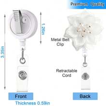 360° Rotatable Sandblasted Transparent Petal Badge Reel With Retractable ID Card Holder, Suitable For Nurses, Doctors, Office Staff To Hold Name Cards - White - View 3