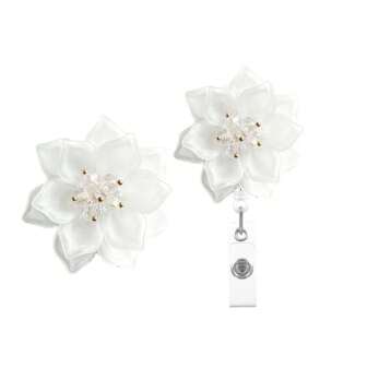 360° Rotatable Sandblasted Transparent Petal Badge Reel With Retractable ID Card Holder, Suitable For Nurses, Doctors, Office Staff To Hold Name Cards