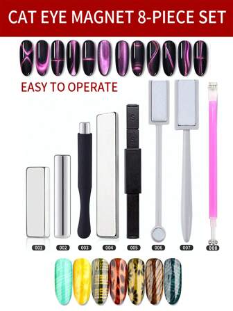 Multi Piece Set ,1 Piece Or 8 Pieces Nail Magnet, Cat's Eye Nail Magnet, Double Head Nail Magnet Rod, Multi-Function Square Cat's Eye Powerful Magnet Plate DIY Nail Art 2024 Upgrade 5 In 1 Nail Magnet Set For 3D Cat's Eye Gel Polishing Tool, Multi-Function Nail Magnetic Pen With Silicone Protective Sleeve, Magnet Rod For Nail Design Art DIY Accessories (Black),Nail Supplies,Nail Tools,Nail Art Tools,Back To School,Nails,Nail Tools For Press On Nails