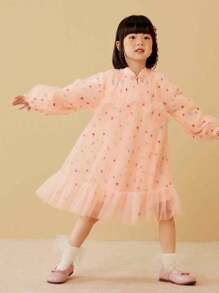 mini bala Young Girl Dress New Year Chinese Style Red Princess Dress - Pink - View 3