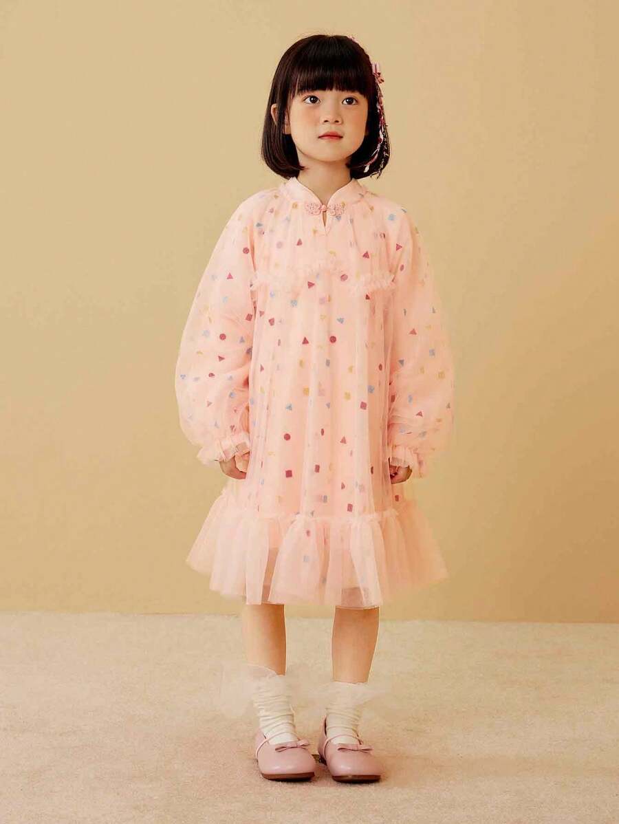 mini bala Young Girl Dress New Year Chinese Style Red Princess Dress - Pink - View 1