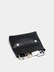 1入女士復古和簡約休閒假編織錯色敷料手拿包，珠編式蓋子，適合派對和晚會使用，新娘包，適合派對、婚禮、舞會、晚宴，可與婚紗、晚禮服、舞會裙、生日禮服、派對裙匹配使用 - 黑色 - 查看 4